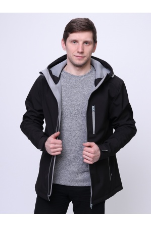 картинка М-32 Куртка - ветровка мужская "СОФТШЕЛЛ" (черный/серый) от магазина ООО «СПОРТЛИНК»