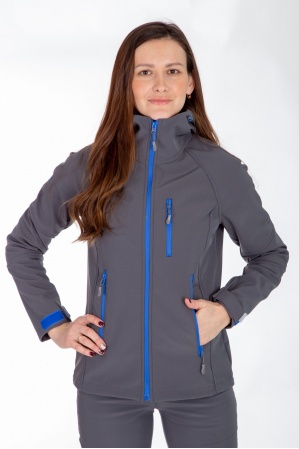 картинка М-43 Куртка - ветровка женская "СОФТШЕЛЛ" (серый/василек) от магазина ООО «СПОРТЛИНК»