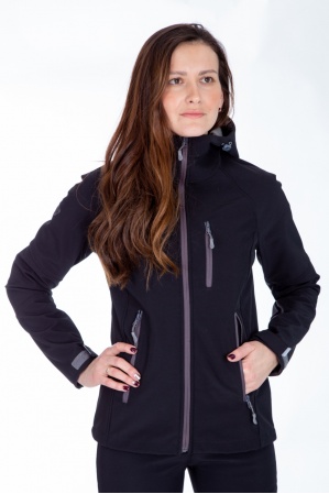 картинка М-43 Куртка - ветровка женская "СОФТШЕЛЛ" (черный/серый) от магазина ООО «СПОРТЛИНК»